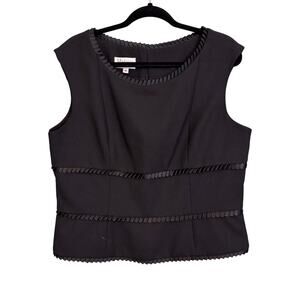 Vintage 90s Madison Gray Top Womens 16 Black Sleeveless Ruffle Lined Career USA